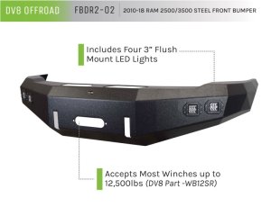 Dodge Ram 2500 Front Bumper - DV8 Offroad - Steel Construction, 2 Stage Powder Coat Finish, Accommodates Up to a 12,500 lbs. Winch - Textured Black - `10-`14